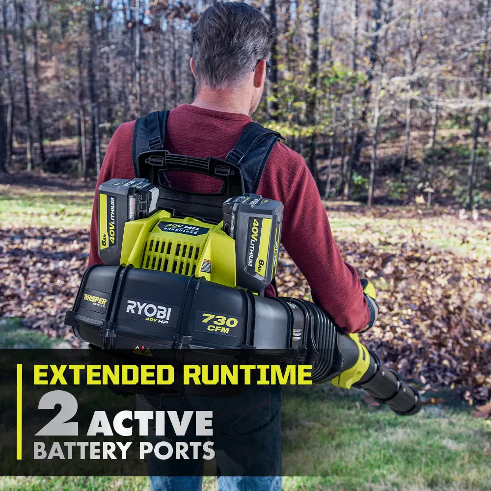 Open Box -  RYOBI 40V HP Brushless Whisper Series 165 MPH 730 CFM Cordless Battery Backpack Leaf Blower w/ (2) 6.0 Ah Batteries & Charger RYOBIBullseye Deals