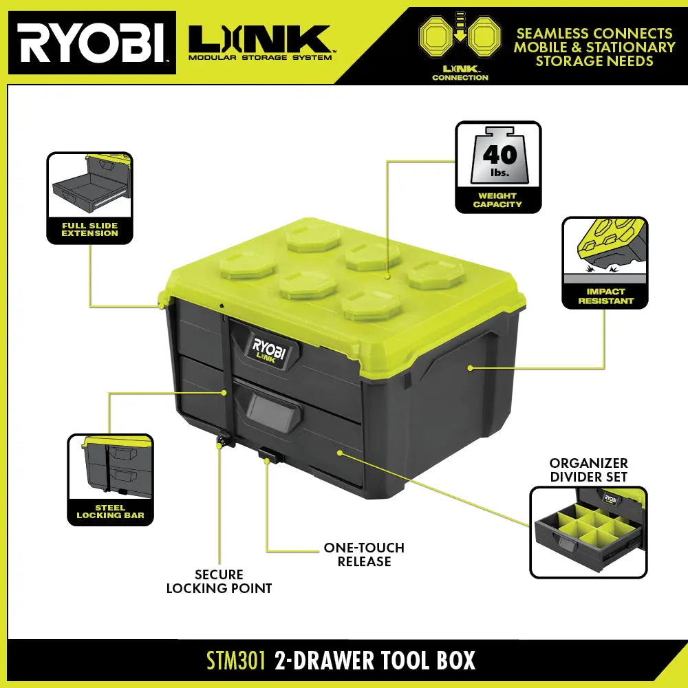 Open Box -  RYOBI LINK 2 Drawer Tool Box RYOBIBullseye Deals