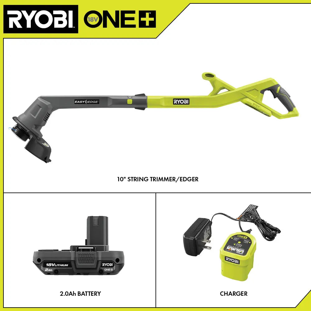 Open Box -  RYOBI ONE+ 18V 10 in. Cordless Battery String Trimmer/Edger with 2.0 Ah Battery and Charger RYOBIBullseye Deals