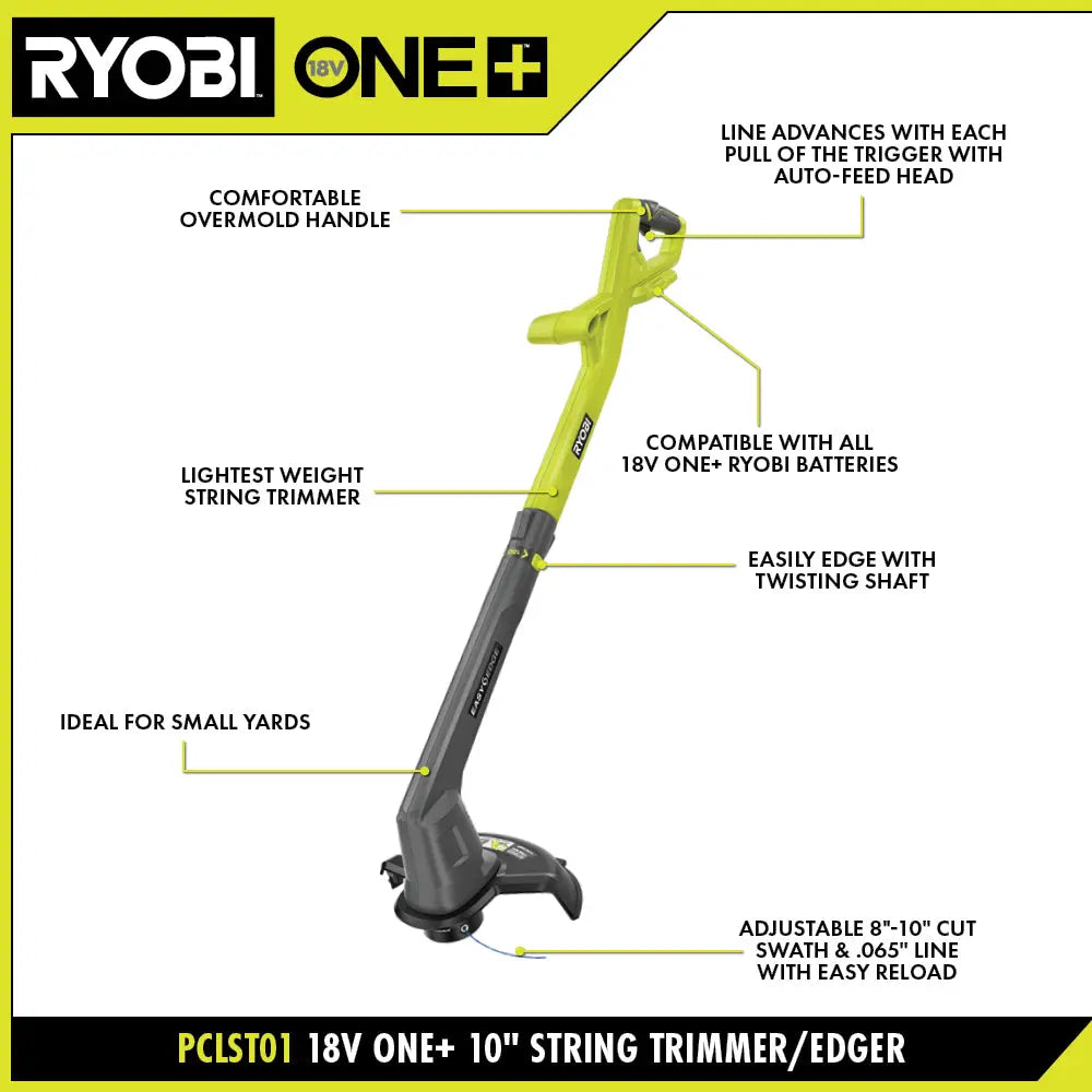 Open Box -  RYOBI ONE+ 18V 10 in. Cordless Battery String Trimmer/Edger with 2.0 Ah Battery and Charger RYOBIBullseye Deals