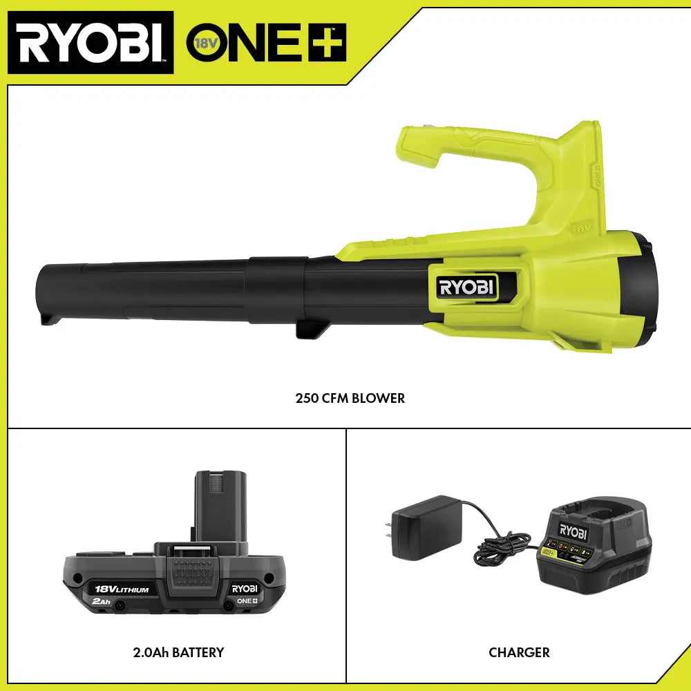 Open Box -  RYOBI ONE+ 18V 90 MPH 250 CFM Cordless Battery Leaf Blower/Sweeper with 2.0 Ah Battery and Charger RYOBIBullseye Deals