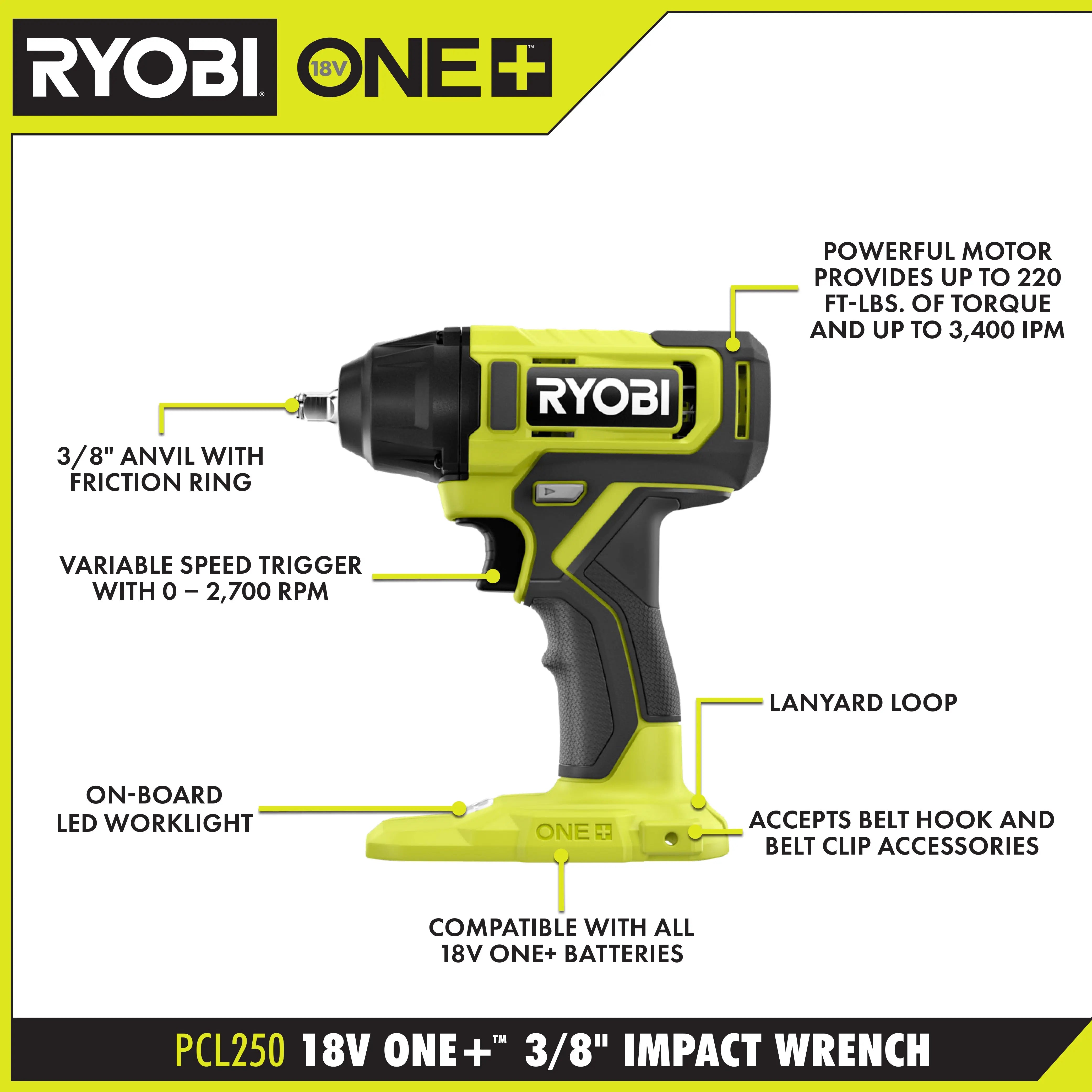 Open Box -  RYOBI ONE+ 18V Cordless 3/8 in. Impact Wrench (Tool Only) RYOBIBullseye Deals