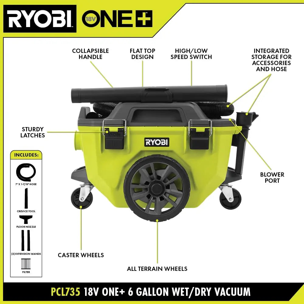 Open Box -  RYOBI ONE+ 18V Cordless 6 Gal. Wet Dry Vacuum (Tool Only), Greens RYOBIBullseye Deals