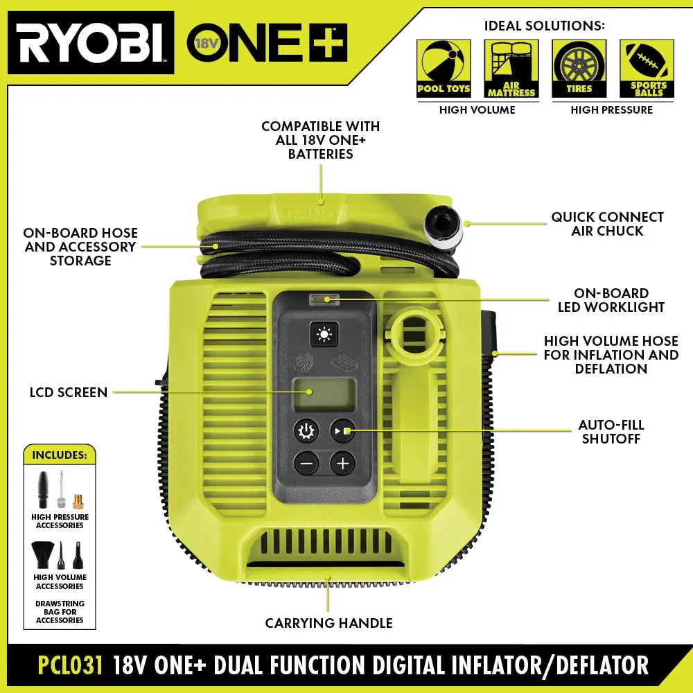 Open Box -  RYOBI ONE+ 18V Cordless Dual Function Inflator/Deflator(Tool Only) RYOBIBullseye Deals
