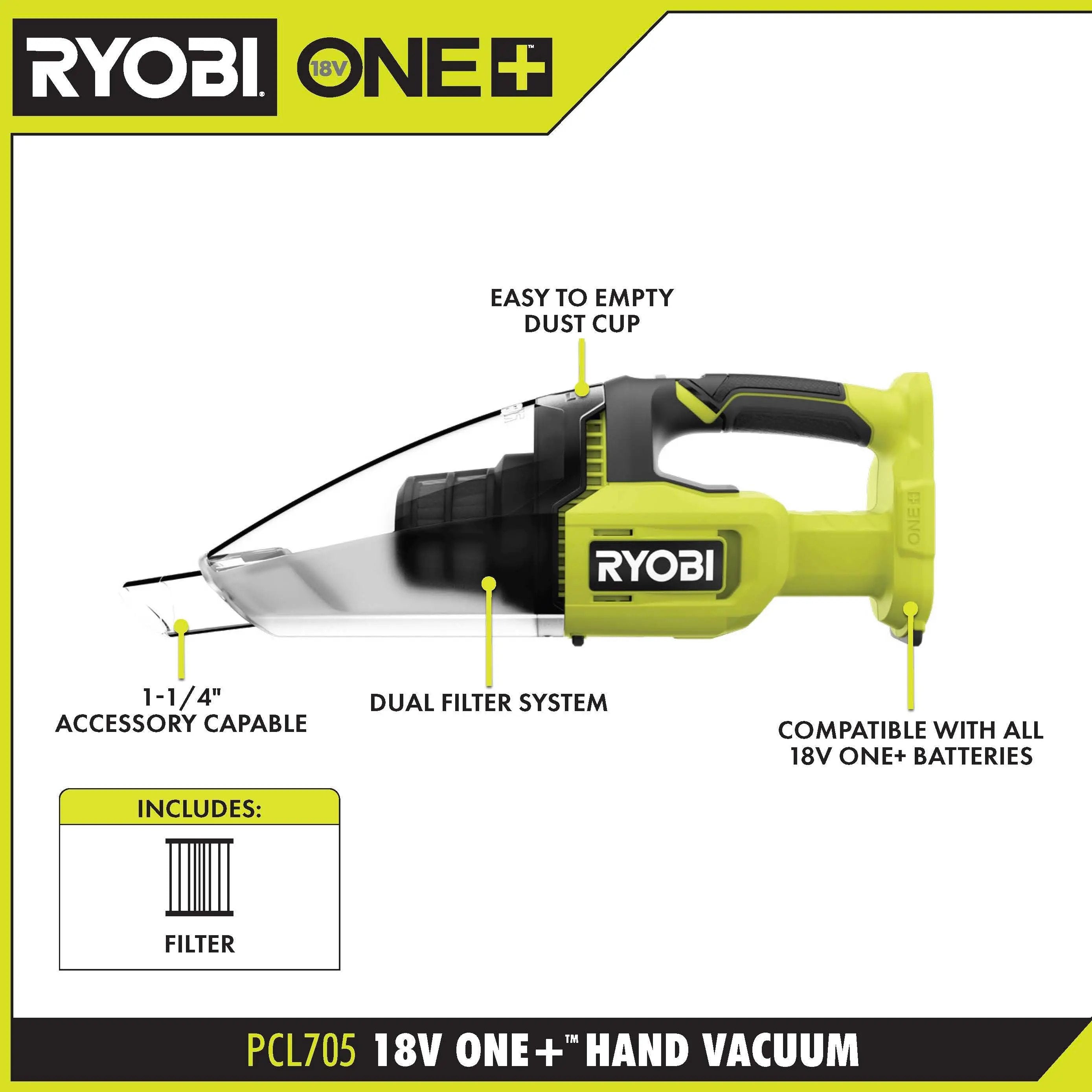 Open Box -  RYOBI ONE+ 18V Cordless Multi-Surface Handheld Vacuum Kit with 2.0 Ah Battery and Charger RYOBIBullseye Deals