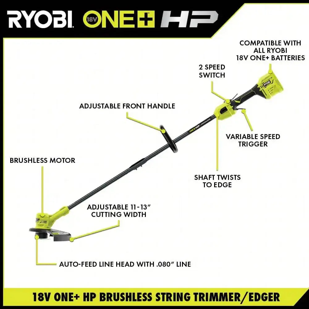 Open Box -  RYOBI ONE+ HP 18-Volt Brushless Lithium-Ion Cordless String Trimmer - 4.0 Ah Battery and Charger RYOBIBullseye Deals