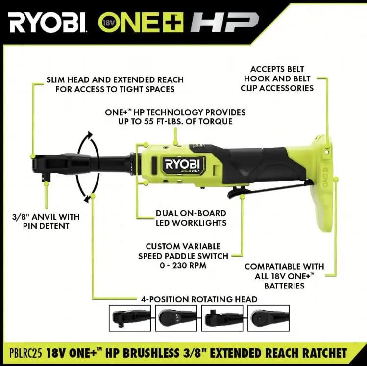 Open Box -  RYOBI ONE+ HP 18V Brushless Cordless 3/8 in. Extended Reach Ratchet (Tool Only) RYOBIBullseye Deals