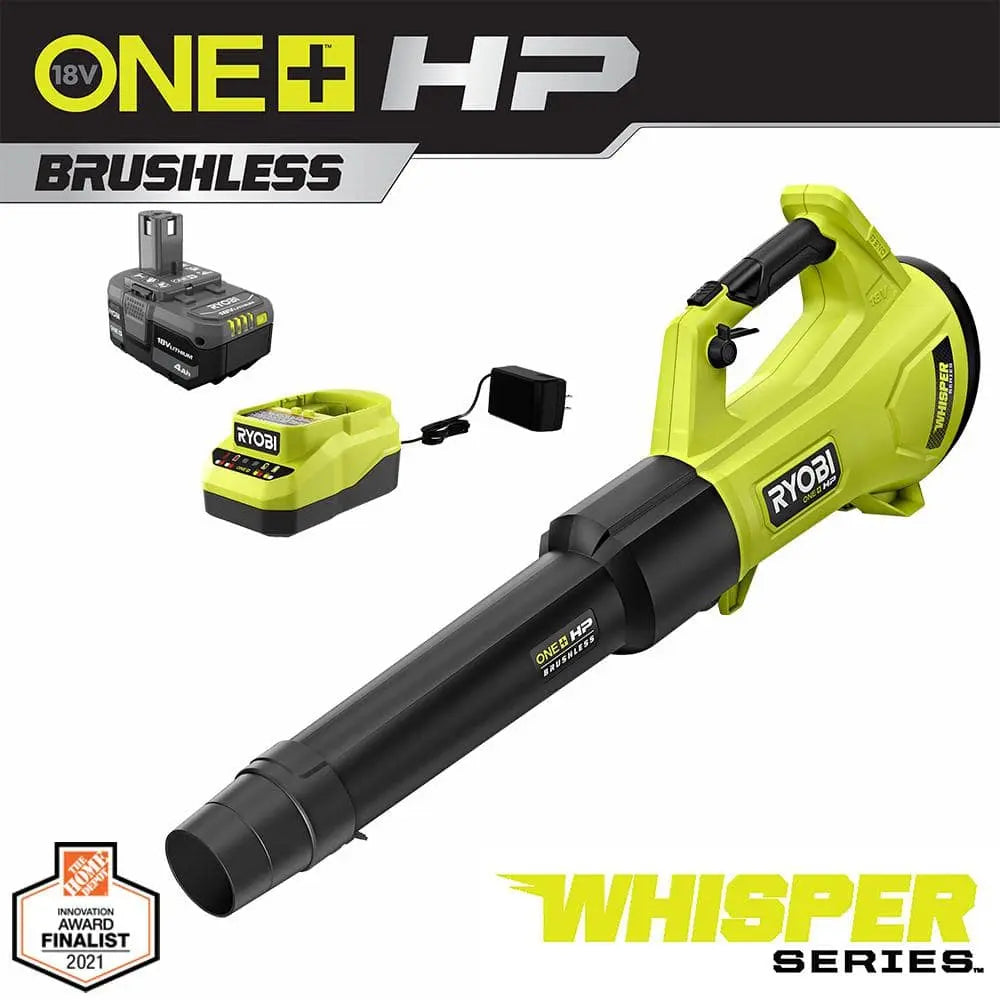 Open Box -  RYOBI ONE+ HP 18V Brushless Whisper Series 130 MPH 450 CFM Cordless Battery Leaf Blower with 4.0 Ah Battery and Charger RYOBIBullseye Deals