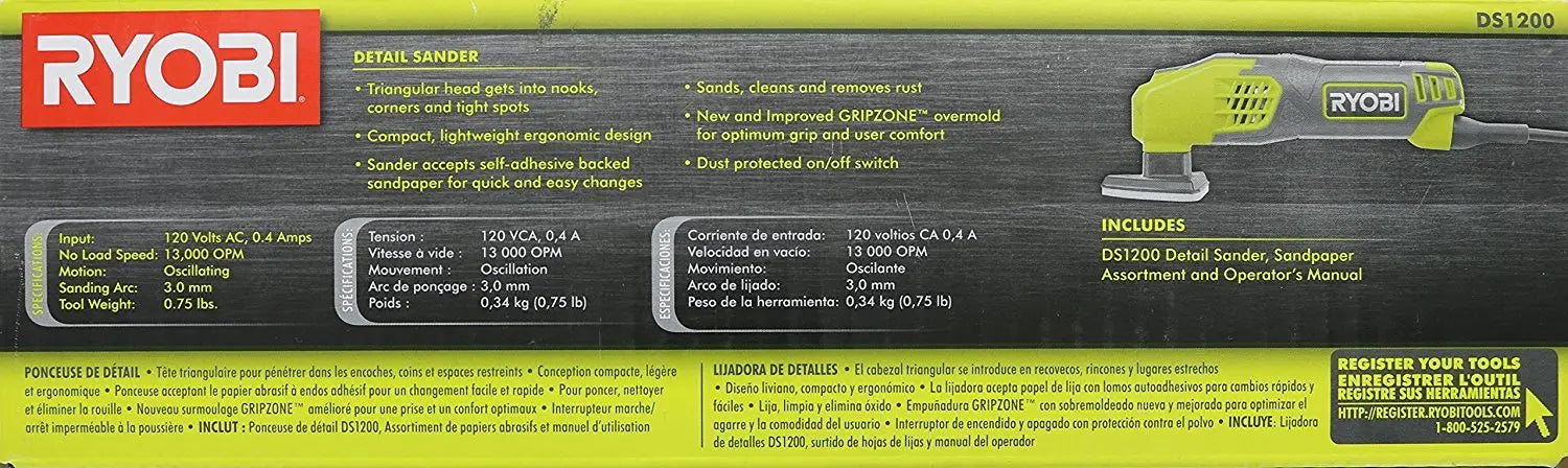 Open Box -  Ryobi 0.4 Amp Corded 2-7/8 in. Detail Sander RYOBIBullseye Deals