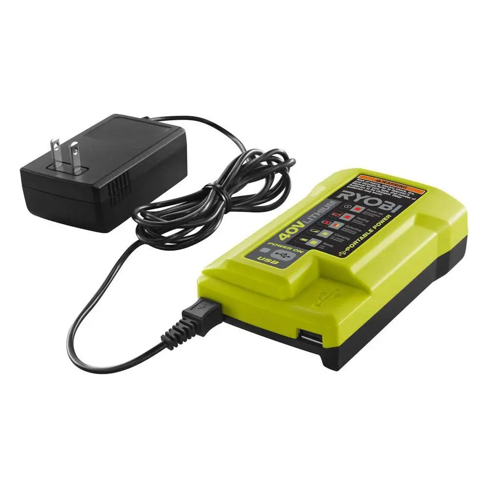 Open Box -  Ryobi 1004-040-931 40 Volt Compact Wired Lithium-Ion Battery Charger w USB Port RyobiBullseye Deals
