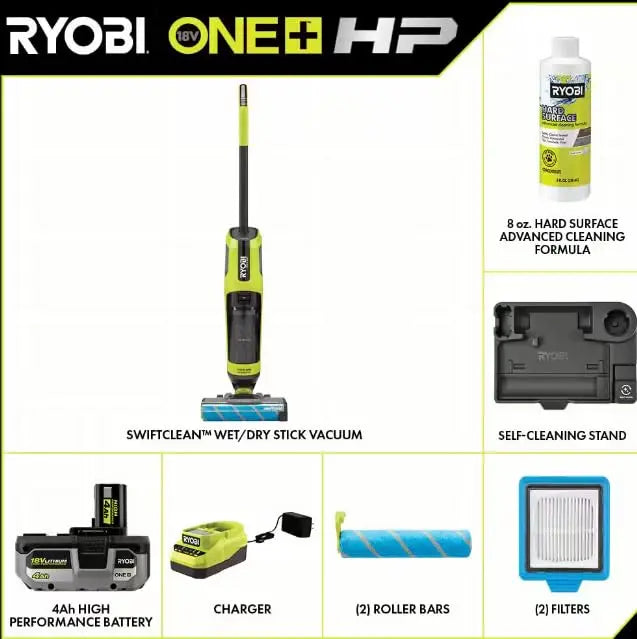 Open Box -  Ryobi ONE+ HP 18V Brushless Cordless Wet/Dry Stick Mop and Vacuum Kit with 4.0 Ah Battery and Charger RYOBIBullseye Deals