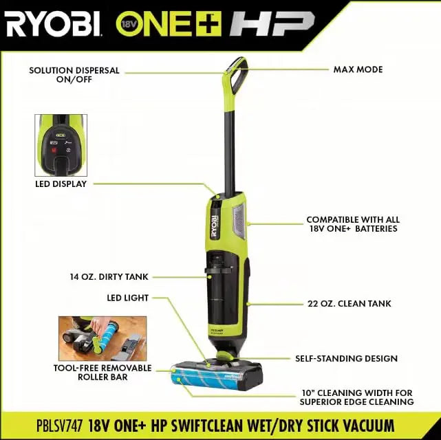 Open Box -  Ryobi ONE+ HP 18V Brushless Cordless Wet/Dry Stick Mop and Vacuum Kit with 4.0 Ah Battery and Charger RYOBIBullseye Deals