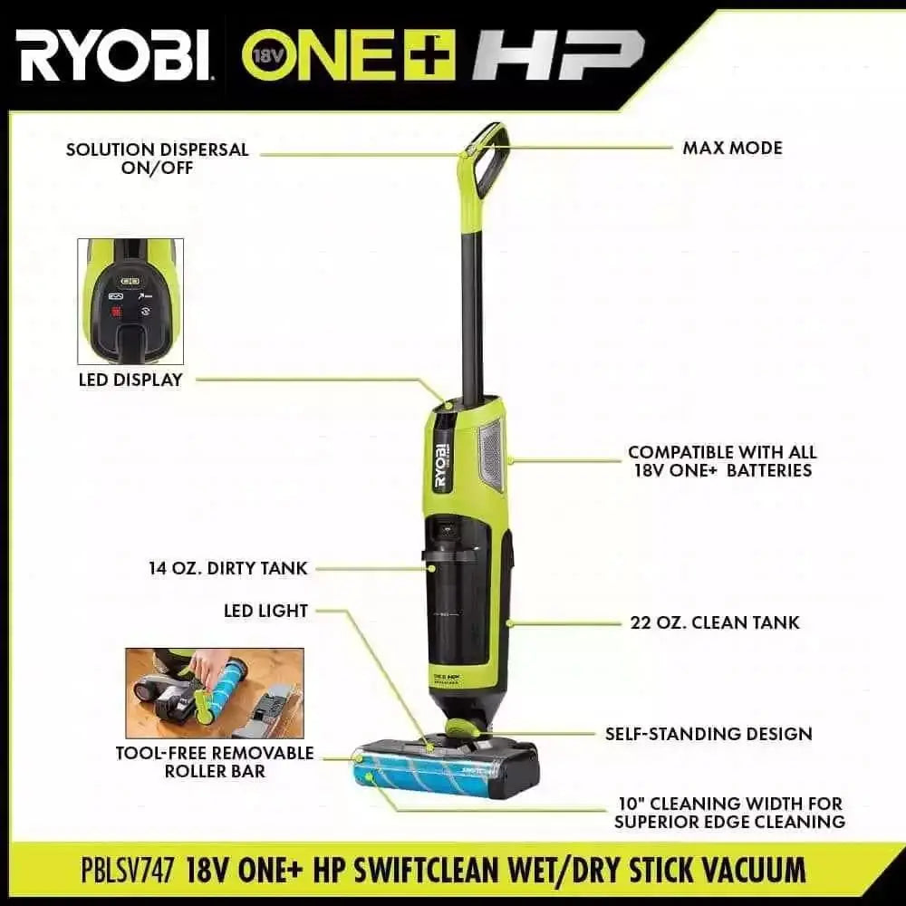 Open Box -  Ryobi ONE+ HP 18V Cordless SWIFTClean Wet/Dry Stick Mop and Vacuum (Tool Only) RYOBIBullseye Deals