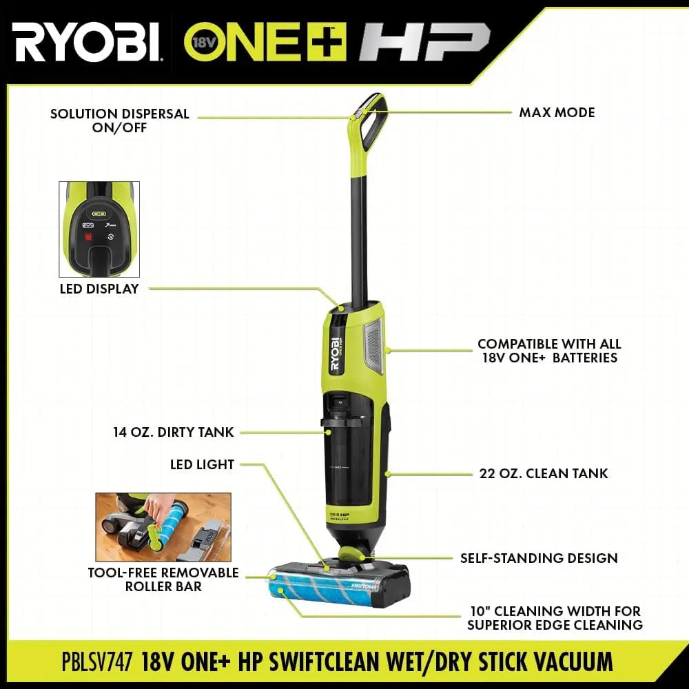 Open Box -  Ryobi ONE+ HP 18V Cordless SWIFTClean Wet/Dry Stick Mop and Vacuum (Tool Only) RYOBIBullseye Deals