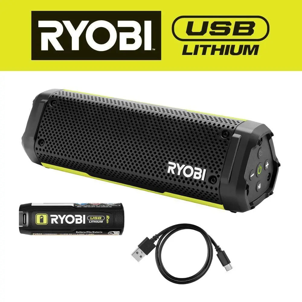 Open Box -  Ryobi USB Lithium Cordless Bluetooth Charging Speaker Kit with 2.0 Ah Battery and Charging Cable RYOBIBullseye Deals