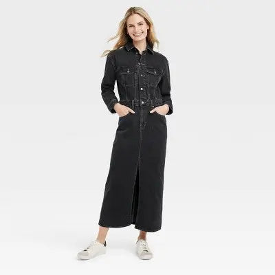 Open Box - Universal Thread Women's Long Sleeve Denim Shirt Maxi Dress Universal ThreadBullseye Deals