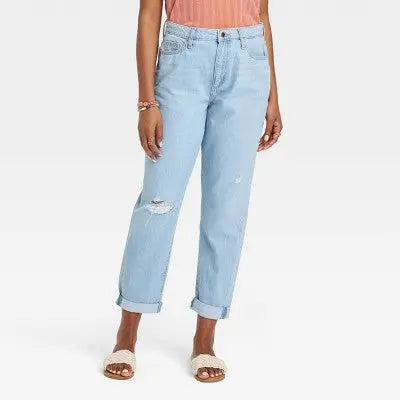 Open Box - Universal Thread Women's Mid-Rise Distressed Boyfriend Jeans Ankle-Length Relaxed Fit, Light Wash Universal ThreadBullseye Deals