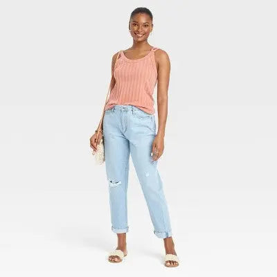 Open Box - Universal Thread Women's Mid-Rise Distressed Boyfriend Jeans Ankle-Length Relaxed Fit, Light Wash Universal ThreadBullseye Deals