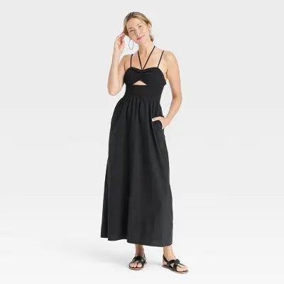 Open Box - Universal Thread Women's Smocked Cut-Out Maxi Dress Casual Sundress Universal ThreadBullseye Deals