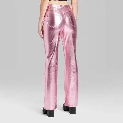 Open Box - Wild Fable Women's High Rise Flare Casual Metallic Faux Leather Pants Wild FableBullseye Deals