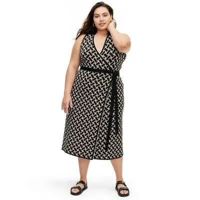 Open Box - Women's Collared Sleeveless Vintage Weave Neutral Sweaterknit Midi Wrap Dress - DVF Diane von Furstenberg for TargetBullseye Deals