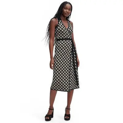 Open Box - Women's Collared Sleeveless Vintage Weave Neutral Sweaterknit Midi Wrap Dress - DVF Diane von Furstenberg for TargetBullseye Deals