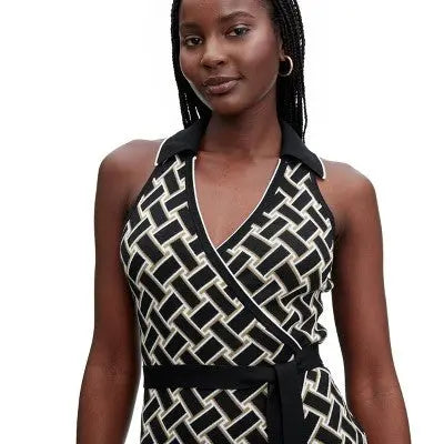 Open Box - Women's Collared Sleeveless Vintage Weave Neutral Sweaterknit Midi Wrap Dress - DVF Diane von Furstenberg for TargetBullseye Deals