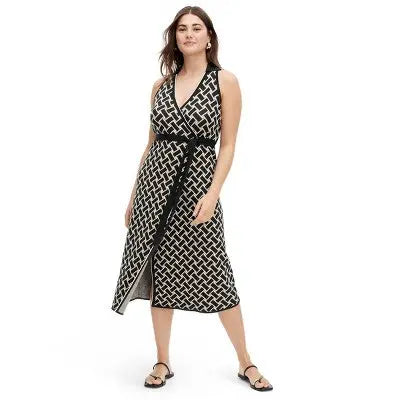 Open Box - Women's Collared Sleeveless Vintage Weave Neutral Sweaterknit Midi Wrap Dress - DVF Diane von Furstenberg for TargetBullseye Deals