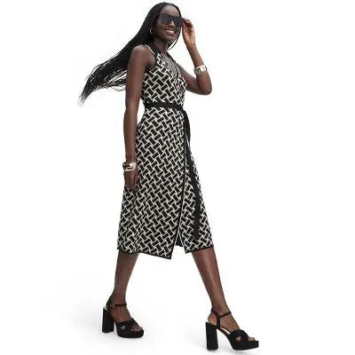 Open Box - Women's Collared Sleeveless Vintage Weave Neutral Sweaterknit Midi Wrap Dress - DVF Diane von Furstenberg for TargetBullseye Deals