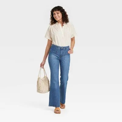 Open Box - Women's High-Rise Flare Jeans - Universal Thread White 4 Short Universal ThreadBullseye Deals