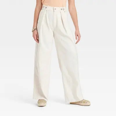 Open Box - Women's High-Rise Two Way Denim Trousers - Universal Thread Off-White 0 Universal ThreadBullseye Deals