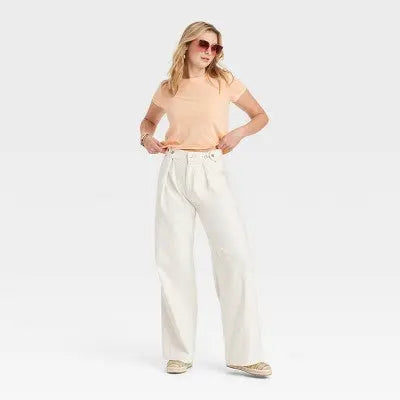 Open Box - Women's High-Rise Two Way Denim Trousers - Universal Thread Off-White 0 Universal ThreadBullseye Deals