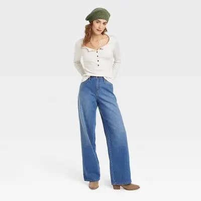 Open Box - Women's High-Rise Wide Leg Jeans - Universal Thread Medium Wash 14 Universal ThreadBullseye Deals