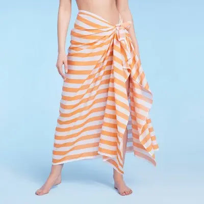 Open Box - Women's Long Cover Up Sarong - Shade & Shore Orange Striped One Size Shade & ShoreBullseye Deals