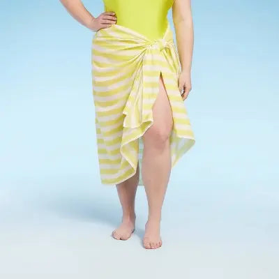 Open Box - Women's Long Cover Up Sarong - Shade & Shore Orange Striped One Size Shade & ShoreBullseye Deals