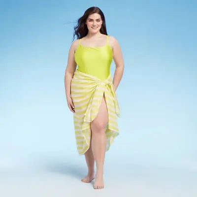 Open Box - Women's Long Cover Up Sarong - Shade & Shore Orange Striped One Size Shade & ShoreBullseye Deals