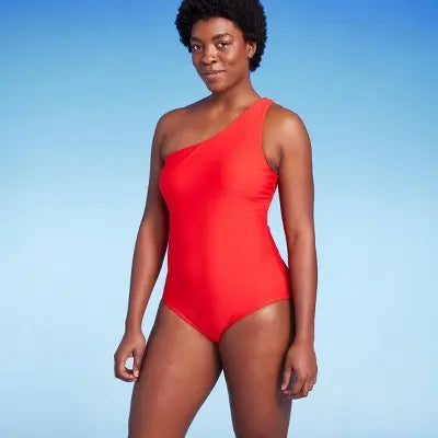 Open Box - Women's Medium Coverage One Shoulder One Piece Swimsuit with Tummy Control - Kona Sol Kona SolBullseye Deals