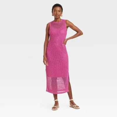 Open Box - Women's Openwork Midi Tank Dress - A New Day Pink S A New DayBullseye Deals