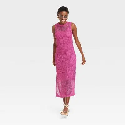 Open Box - Women's Openwork Midi Tank Dress - A New Day Pink S A New DayBullseye Deals