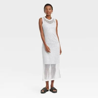 Open Box - Women's Openwork Midi Tank Dress - A New Day Pink S A New DayBullseye Deals