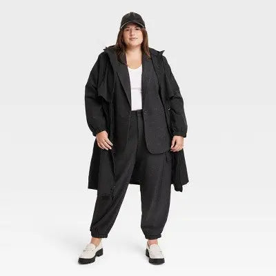 Open Box - Women's Relaxed Fit Trench Rain Coat - A New Day Black 1X A New DayBullseye Deals