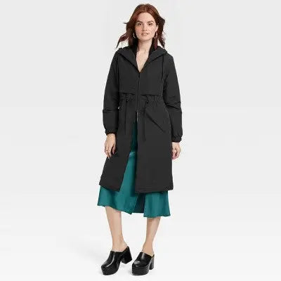 Open Box - Women's Relaxed Fit Trench Rain Coat - A New Day Black 1X A New DayBullseye Deals