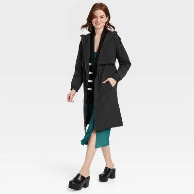 Open Box - Women's Relaxed Fit Trench Rain Coat - A New Day Black 1X A New DayBullseye Deals