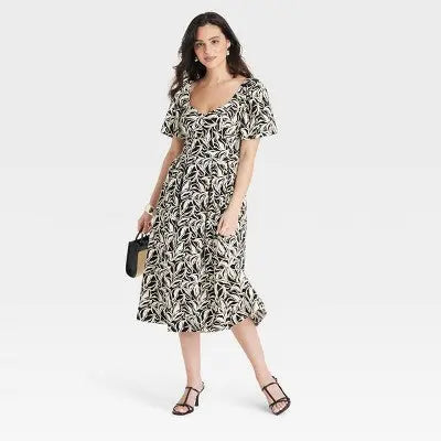 Open Box - Women's Short Sleeve Midi Dress - A New Day Floral A New DayBullseye Deals