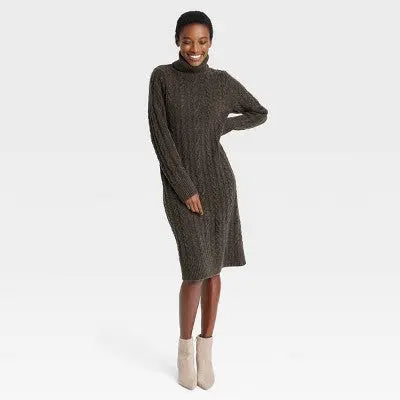 Open Box - Women's Turtleneck ong Sleeve Cozy Sweater Dress - A New Day A New Day