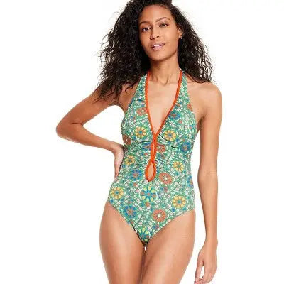 RHODE x Target Women's Zinnia Floral Halter Cheeky One-Piece: Bold & Flirty! - Secondipity