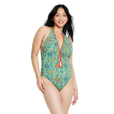 RHODE x Target Women's Zinnia Floral Halter Cheeky One-Piece: Bold & Flirty! - Secondipity