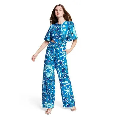 RHODE x Target Women's Large Zinnia Floral Print Bell Sleeve Cut-Out Jumpsuit - Secondipity