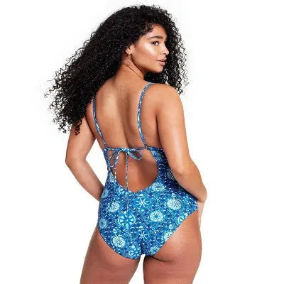 RHODE x Target Women's Zinnia Floral One-Piece Swimsuit Medium Coverage Open Back - Secondipity