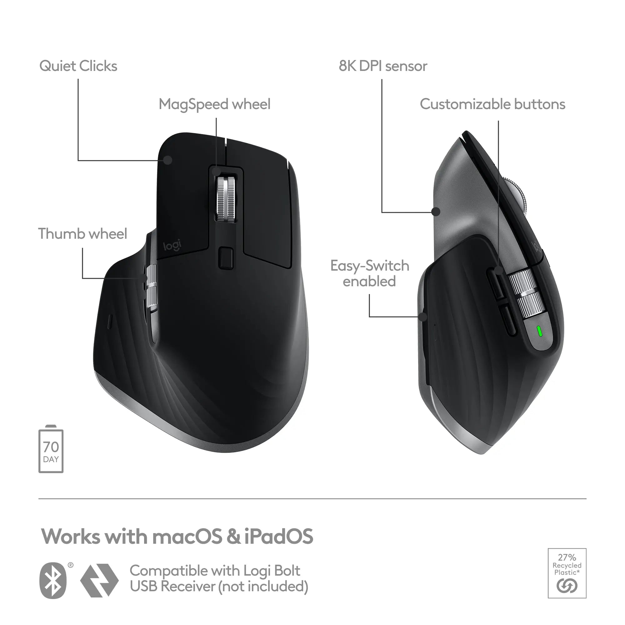 Refurbished - Logitech MX Master 3S for Mac Wireless Bluetooth Mouse - Black LogitechBullseye Deals